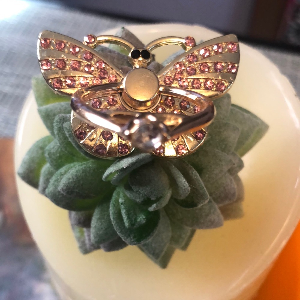 - #163 🦋💓Cell Phone Ring Stand Holder Grip Pink Bling Butterfly💓🦋